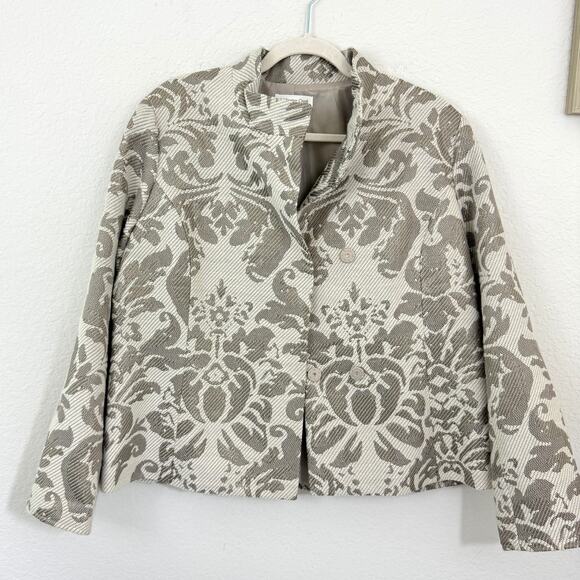 Coldwater Creek Womens Blazer Size 16 Floral Metallic Wool Blend Natural Tan - Picture 1 of 9